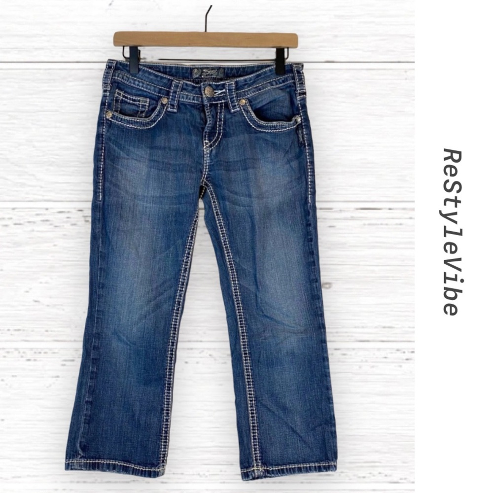 SILVER JEANS Women’s Size W28 28 Denim Aiko Capri Cropped Stretch Embroidered